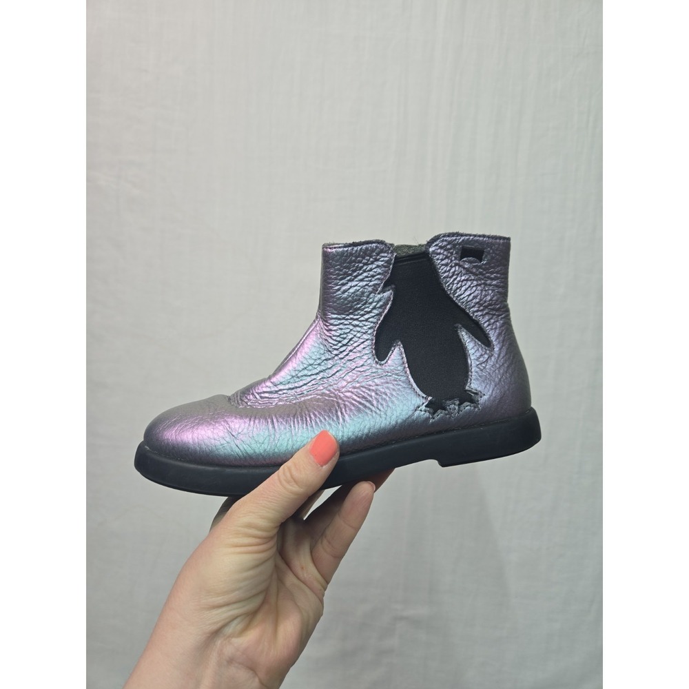Camper Duet Kids Iridescent Leather Side Zip Ankle Boots EUR 33 US 1.5 Penguin